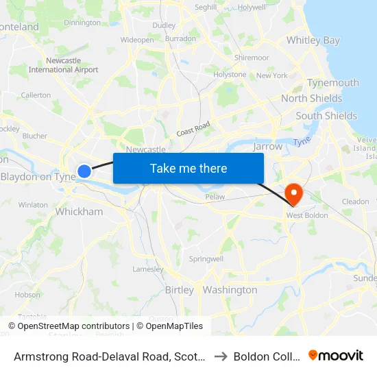 Armstrong Road-Delaval Road, Scotswood to Boldon Colliery map