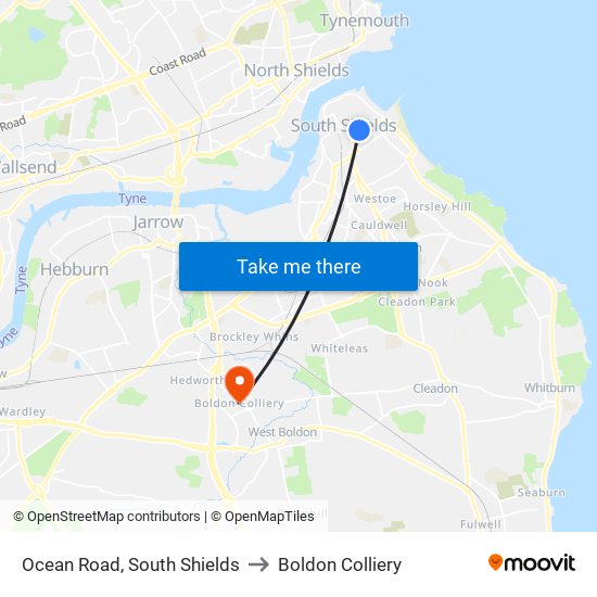 Ocean Road, South Shields to Boldon Colliery map