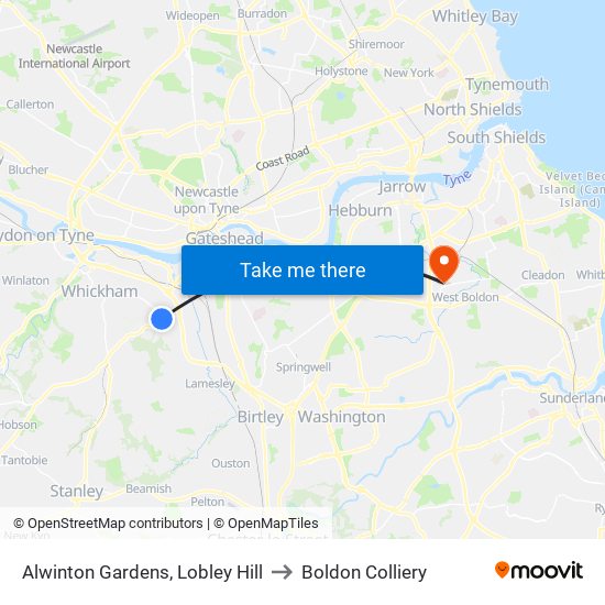 Alwinton Gardens, Lobley Hill to Boldon Colliery map
