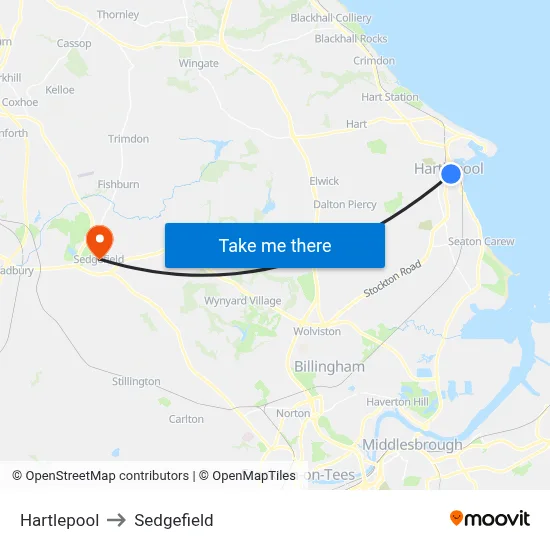 Hartlepool to Sedgefield map