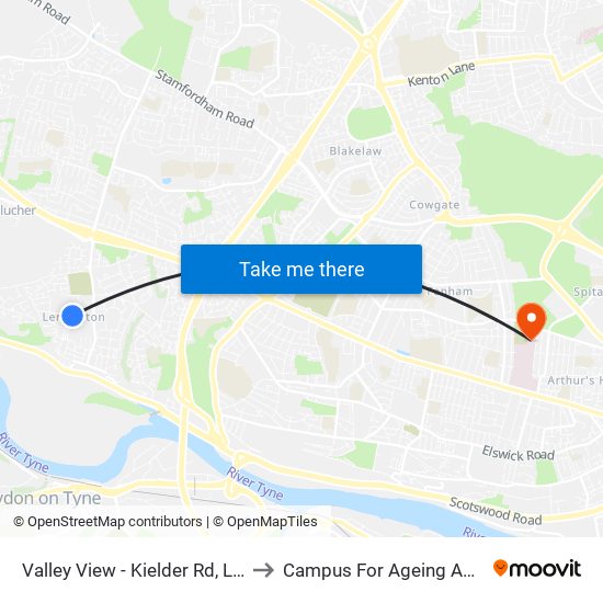Valley View - Kielder Rd, Lemington to Campus For Ageing And Vitality map