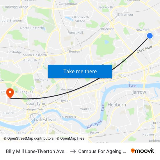 Billy Mill Lane-Tiverton Avenue, Billy Mill to Campus For Ageing And Vitality map