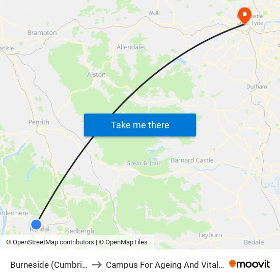 Burneside (Cumbria) to Campus For Ageing And Vitality map