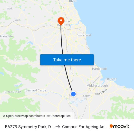 B6279 Symmetry Park, Darlington to Campus For Ageing And Vitality map