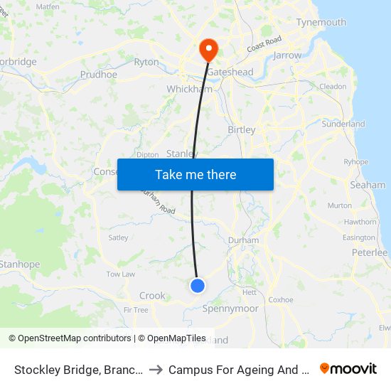 Stockley Bridge, Brancepeth to Campus For Ageing And Vitality map