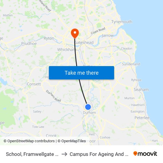 School, Framwellgate Moor to Campus For Ageing And Vitality map