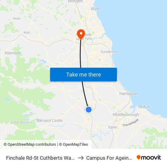 Finchale Rd-St Cuthberts Way, Newton Aycliffe to Campus For Ageing And Vitality map