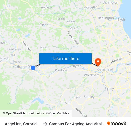 Angel Inn, Corbridge to Campus For Ageing And Vitality map