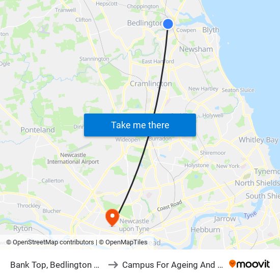 Bank Top, Bedlington Station to Campus For Ageing And Vitality map