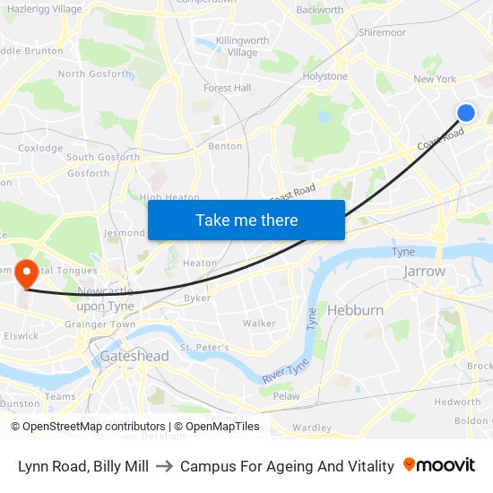 Lynn Road, Billy Mill to Campus For Ageing And Vitality map