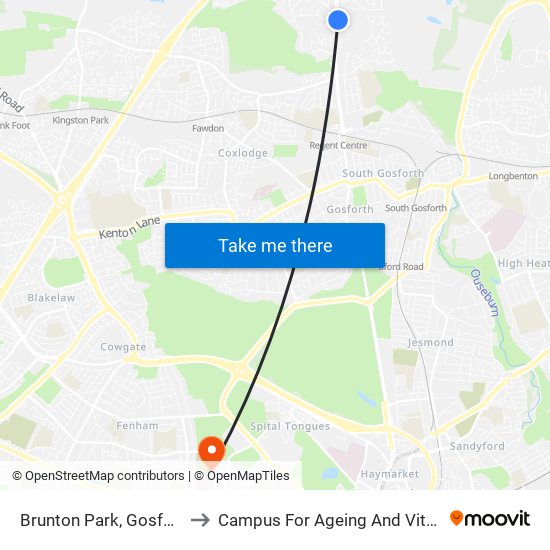 Brunton Park, Gosforth to Campus For Ageing And Vitality map