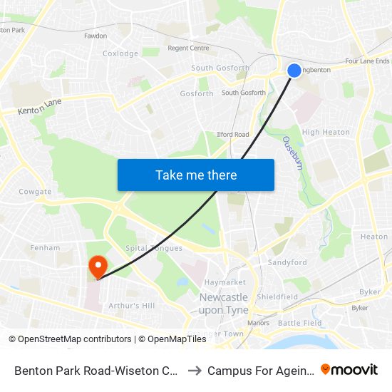 Benton Park Road-Wiseton Court, South Gosforth to Campus For Ageing And Vitality map