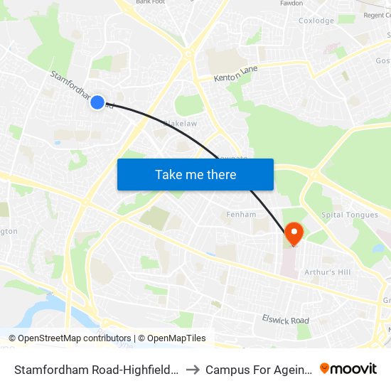 Stamfordham Road-Highfield Close, Westerhope to Campus For Ageing And Vitality map