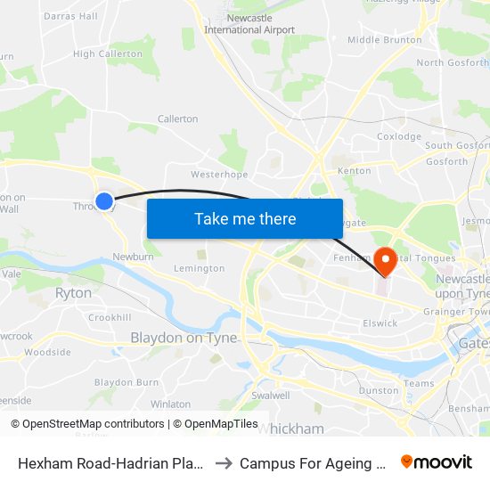 Hexham Road-Hadrian Place, Throckley to Campus For Ageing And Vitality map