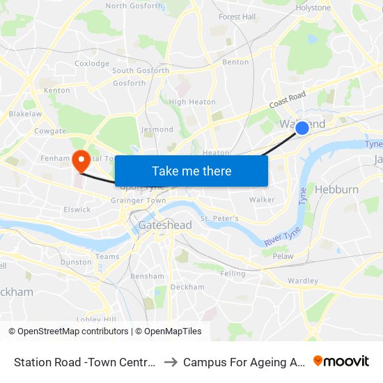 Station Road -Town Centre, Wallsend to Campus For Ageing And Vitality map