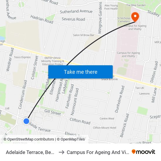 Adelaide Terrace, Benwell to Campus For Ageing And Vitality map