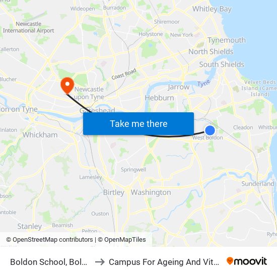 Boldon School, Boldon to Campus For Ageing And Vitality map