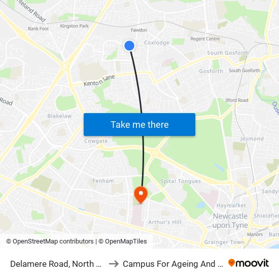 Delamere Road, North Kenton to Campus For Ageing And Vitality map