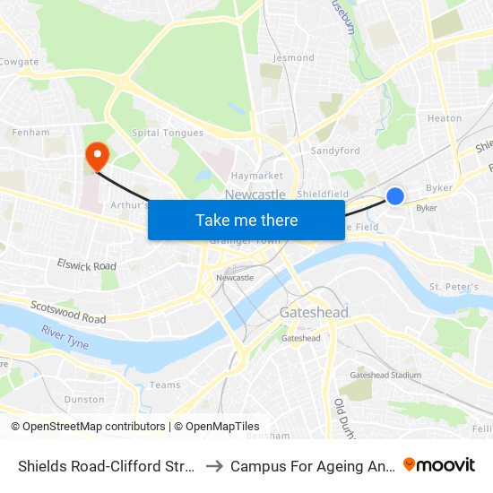 Shields Road-Clifford Street, Byker to Campus For Ageing And Vitality map
