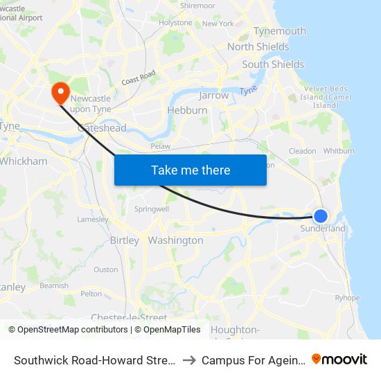 Southwick Road-Howard Street, Monkwearmouth to Campus For Ageing And Vitality map