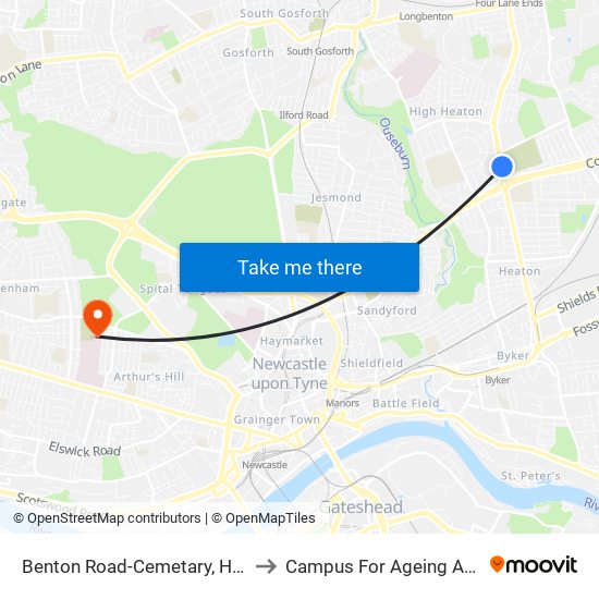 Benton Road-Cemetary, High Heaton to Campus For Ageing And Vitality map
