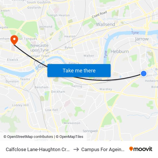 Calfclose Lane-Haughton Crescent, Hedworth to Campus For Ageing And Vitality map