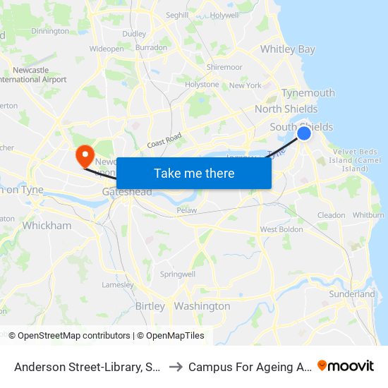 Anderson Street-Library, South Shields to Campus For Ageing And Vitality map