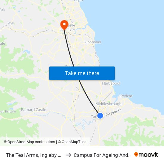 The Teal Arms, Ingleby Barwick to Campus For Ageing And Vitality map