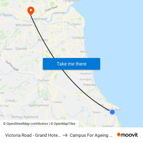 Victoria Road - Grand Hotel, Hartlepool to Campus For Ageing And Vitality map