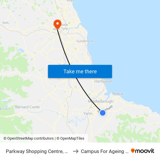 Parkway Shopping Centre, Coulby Newham to Campus For Ageing And Vitality map