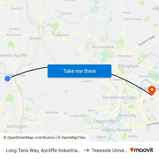 Long Tens Way, Aycliffe Industrial Estate to Teesside University map
