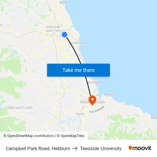Campbell Park Road, Hebburn to Teesside University map