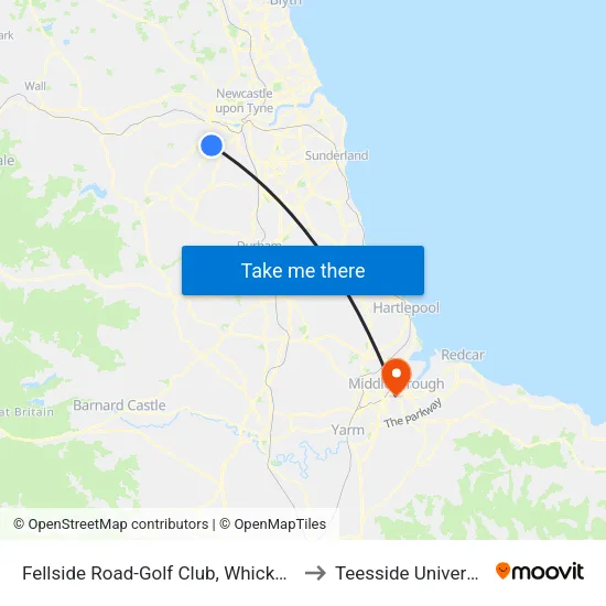 Fellside Road-Golf Club, Whickham to Teesside University map