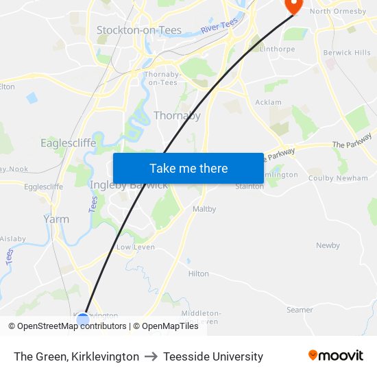 The Green, Kirklevington to Teesside University map