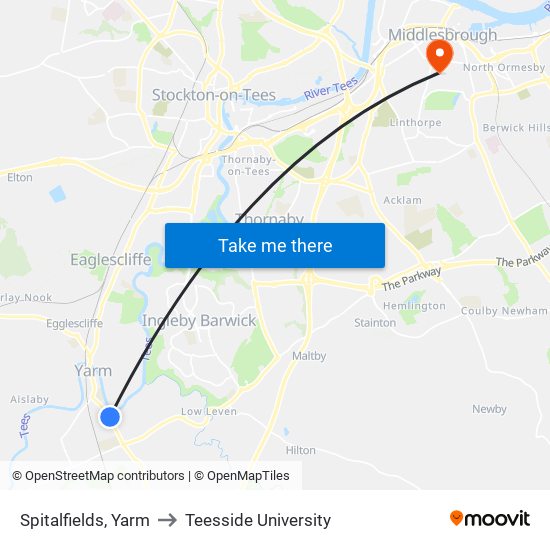 Spitalfields, Yarm to Teesside University map