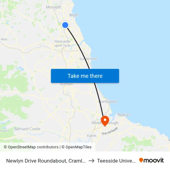 Newlyn Drive Roundabout, Cramlington to Teesside University map