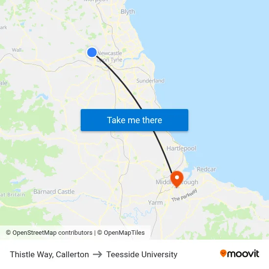 Thistle Way, Callerton to Teesside University map