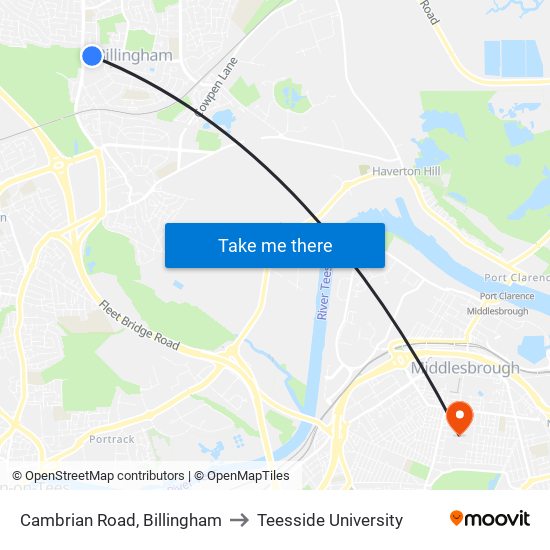 Cambrian Road, Billingham to Teesside University map