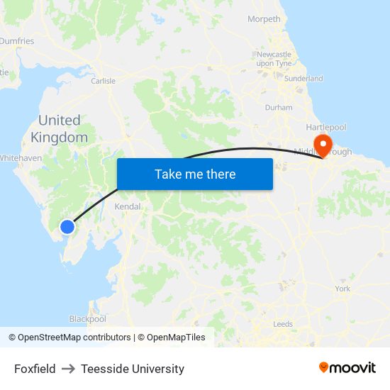 Foxfield to Teesside University map