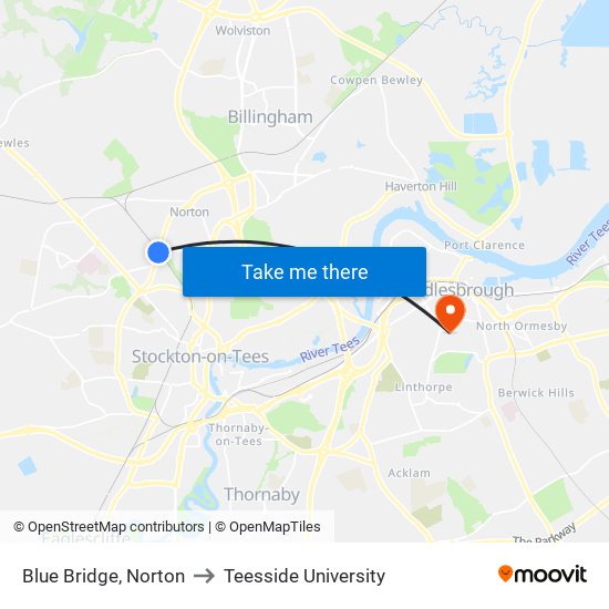 Blue Bridge, Norton to Teesside University map