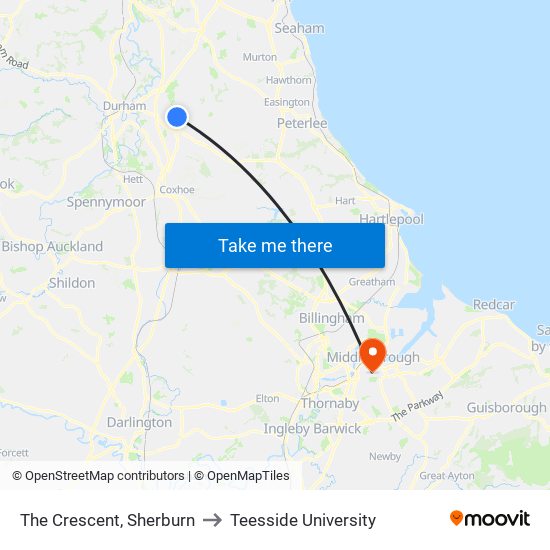 The Crescent, Sherburn to Teesside University map