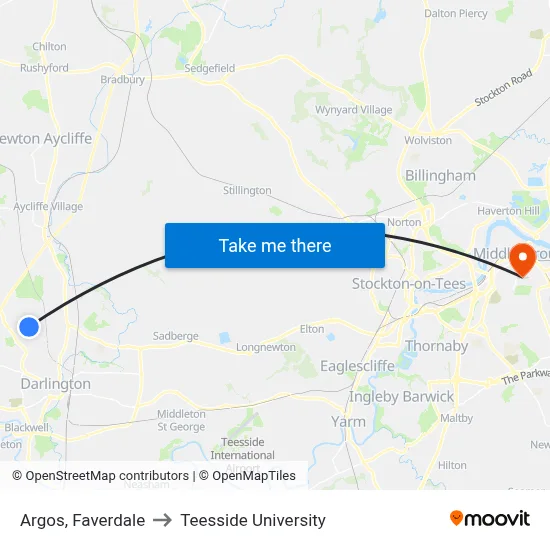 Argos, Faverdale to Teesside University map