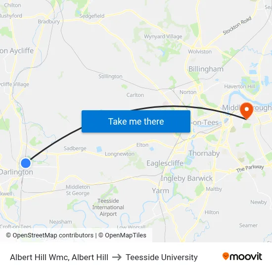 Albert Hill Wmc, Albert Hill to Teesside University map