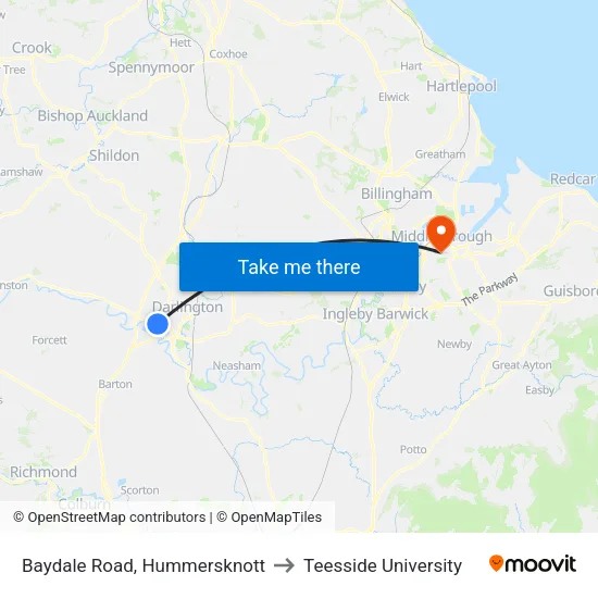 Baydale Road, Hummersknott to Teesside University map