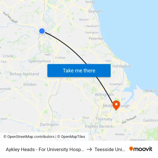 Aykley Heads - For University Hospital, Durham to Teesside University map