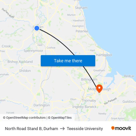 North Road Stand B, Durham to Teesside University map