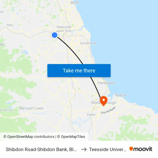 Shibdon Road-Shibdon Bank, Blaydon to Teesside University map