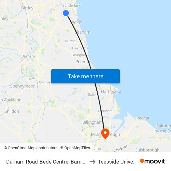 Durham Road-Bede Centre, Barnes Park to Teesside University map