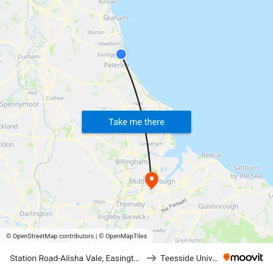 Station Road-Alisha Vale, Easington Colliery to Teesside University map