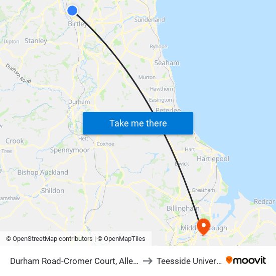 Durham Road-Cromer Court, Allerdene to Teesside University map